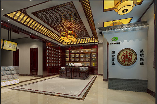 石拐古朴典雅的中式茶叶店大堂设计效果图