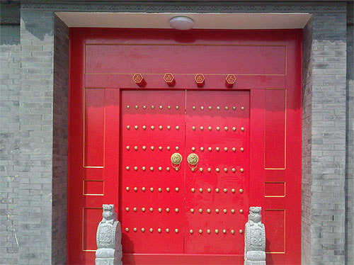 石拐中国传统四合院系列朱红色中式木制大门木作